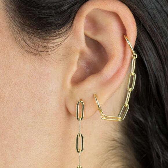 Women's Adina's Jewels Chain Oval Link Double Huggie Earring - Picture 1 of 7
